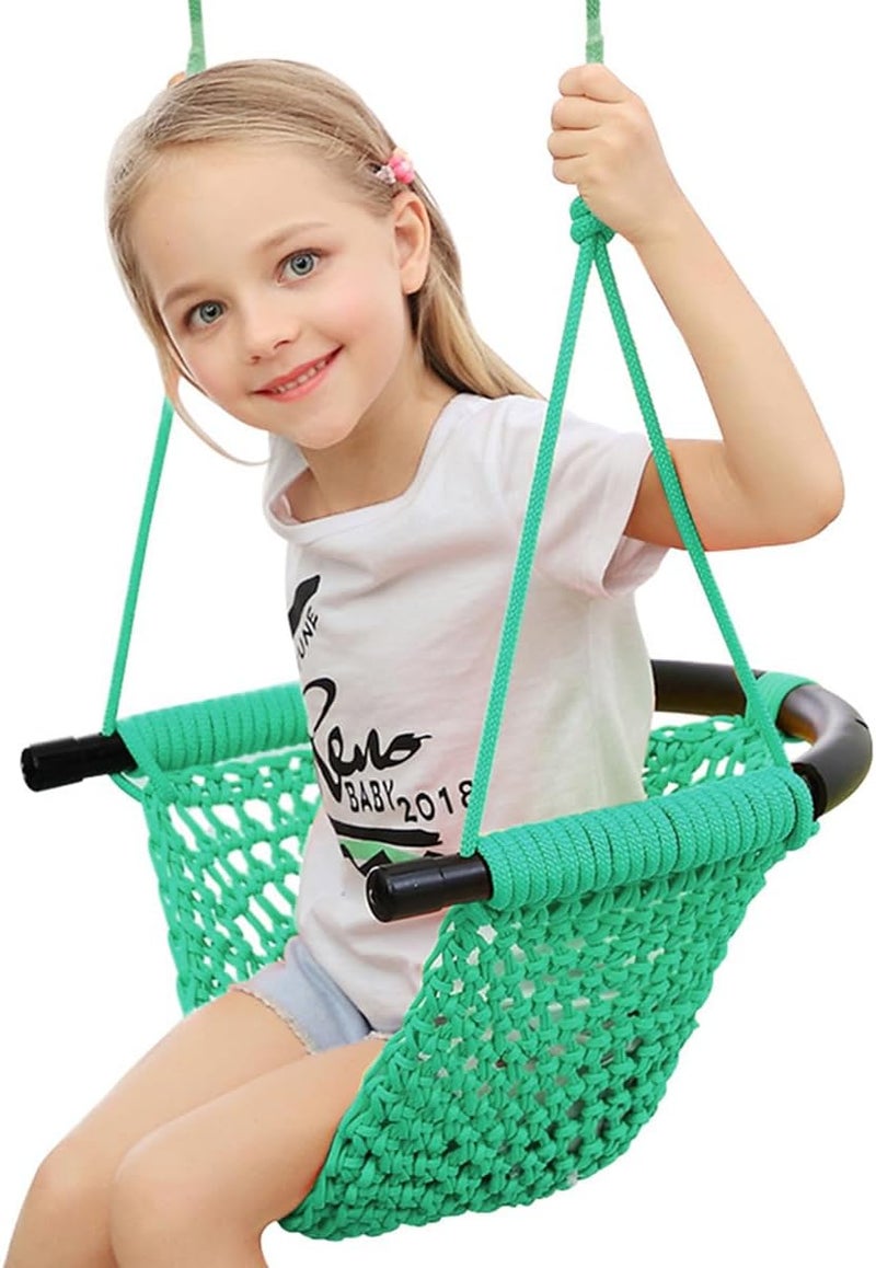 ROPECUBE Hand-Knitting Toddler Swing, Swing Seat for Kids with Adjustable Ropes, Little tikes Swings Set, for Outdoor Indoor, Playground, Backyard (Macaron Green) - Image 1